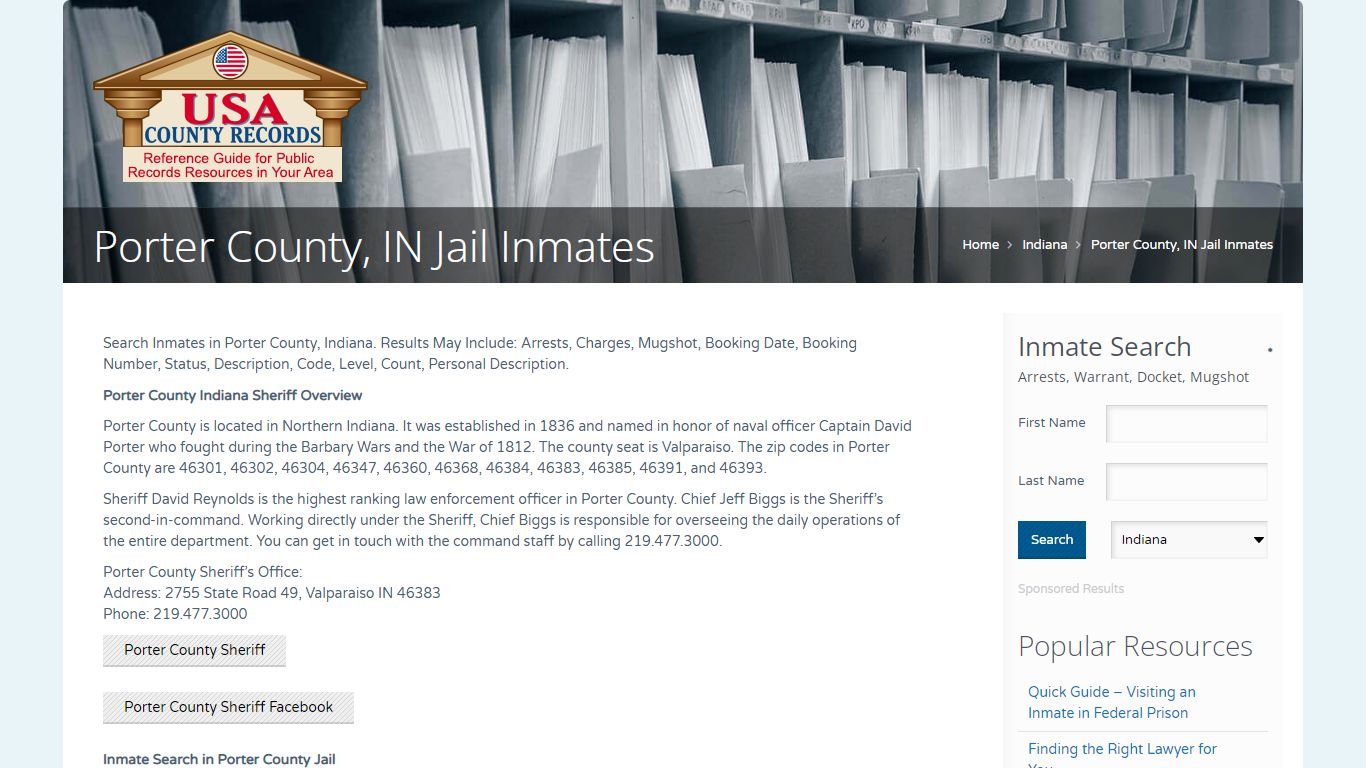 Porter County, IN Jail Inmates | Name Search